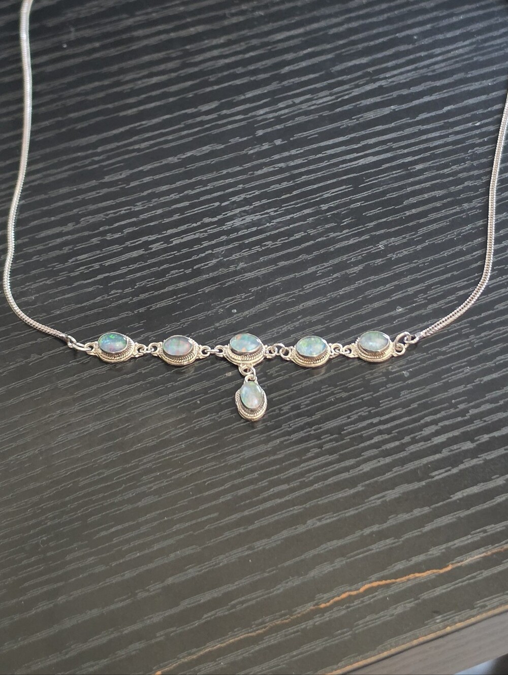 Vintage Sterling Silver Opal Station Necklace